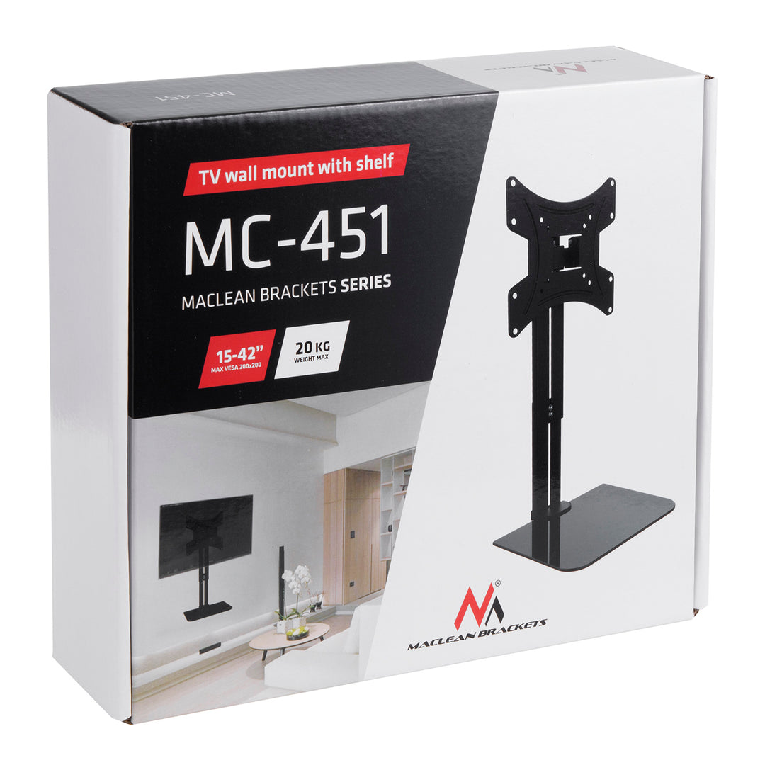 Support mural pour téléviseur avec étagère Maclean, max. 20 kg, max. VESA 200x200, pour téléviseurs 15-42", MC-451