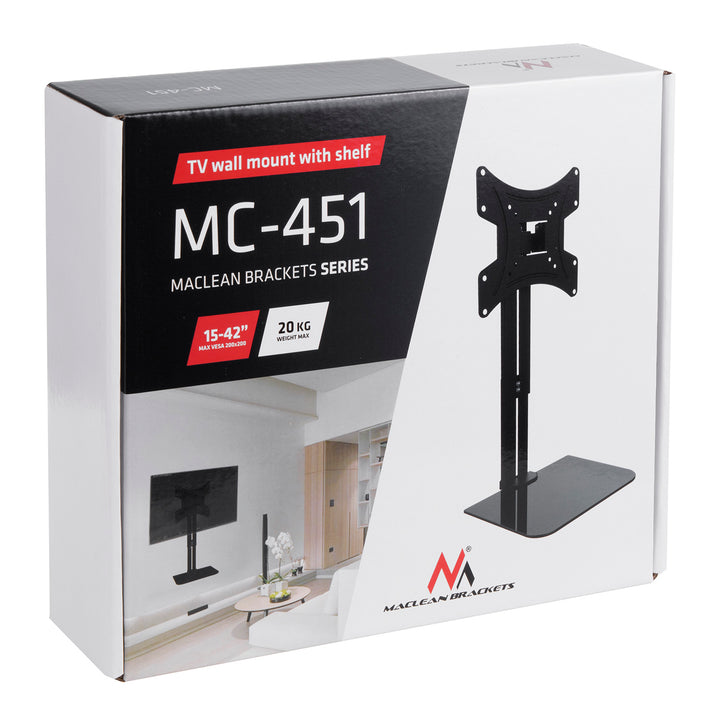 Support mural pour téléviseur avec étagère Maclean, max. 20 kg, max. VESA 200x200, pour téléviseurs 15-42", MC-451