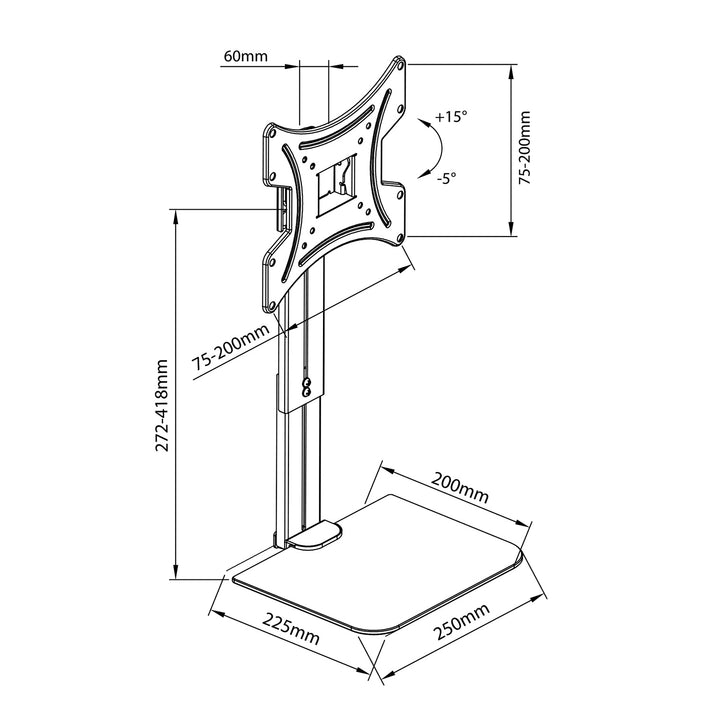 Support mural pour téléviseur avec étagère Maclean, max. 20 kg, max. VESA 200x200, pour téléviseurs 15-42", MC-451