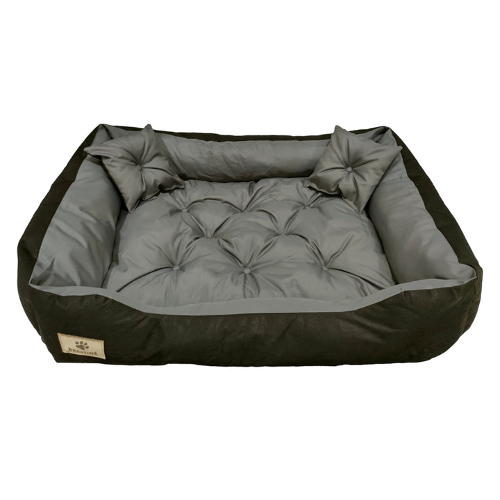 Prestige Honden- en kattenmand met Codura kussen Hondenkussen Hondenmand Dierenbed Wasbaar Waterdicht materiaal (Binnenmaat: 130x100 / Buitenmaat: 145x115cm, Grijs/zwart)