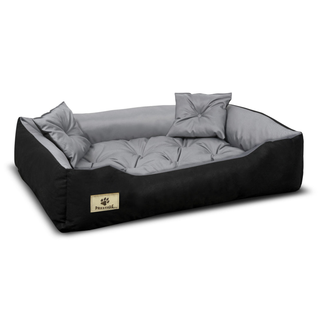 Prestige Lit pour chien et chat avec coussin Codura Coussin pour chien Corbeille pour chien Lit pour animal domestique Lavable Matériau imperméable (Dimensions intérieures : 130x100 / Dimensions extérieures : 145x115cm, Gris/noir)