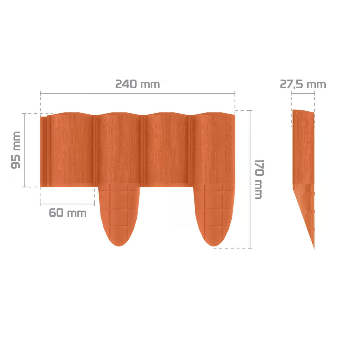 Palissade de jardin Cellfast, aspect bois, résistante au gel, longueur 2,4 m, couleur brique, 34-033