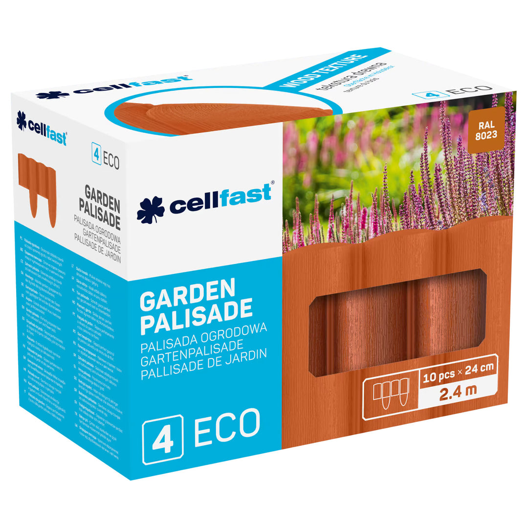 Palissade de jardin Cellfast, aspect bois, résistante au gel, longueur 2,4 m, couleur brique, 34-033