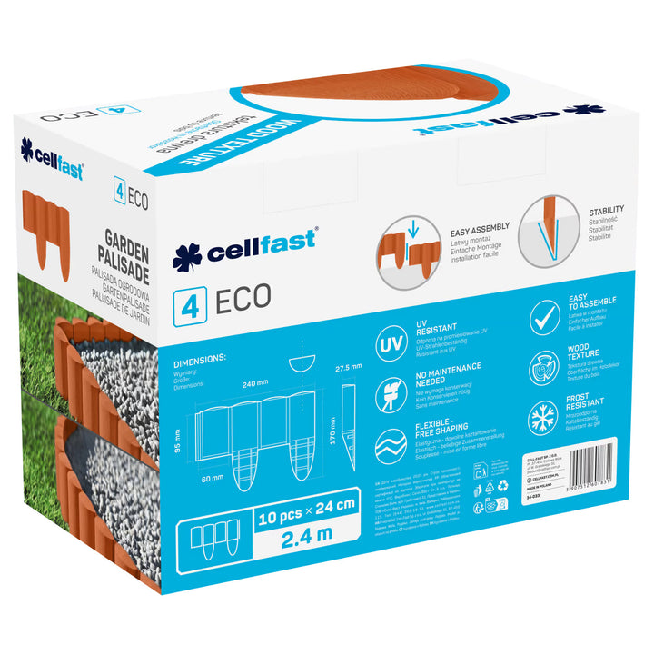 Palissade de jardin Cellfast, aspect bois, résistante au gel, longueur 2,4 m, couleur brique, 34-033