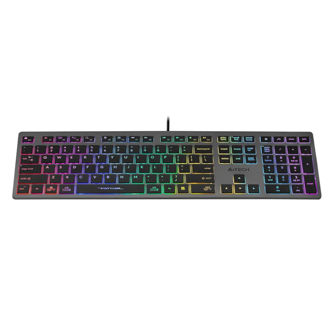 A4Tech FX60H QWERTY-gamingtoetsenbord 12 medianavigatietoetsen 2x USB-poorten Plug &amp; Play USB-verbinding Bedraad 1,5 m kabellengte (neon-achtergrondverlichting)