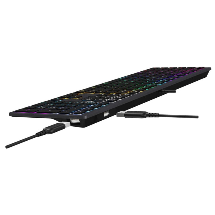 A4Tech FX60H QWERTY-gamingtoetsenbord 12 medianavigatietoetsen 2x USB-poorten Plug &amp; Play USB-verbinding Bedraad 1,5 m kabellengte (neon-achtergrondverlichting)