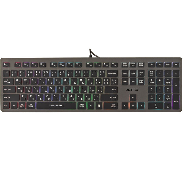 A4Tech FX60H QWERTY-gamingtoetsenbord 12 medianavigatietoetsen 2x USB-poorten Plug &amp; Play USB-verbinding Bedraad 1,5 m kabellengte (neon-achtergrondverlichting)