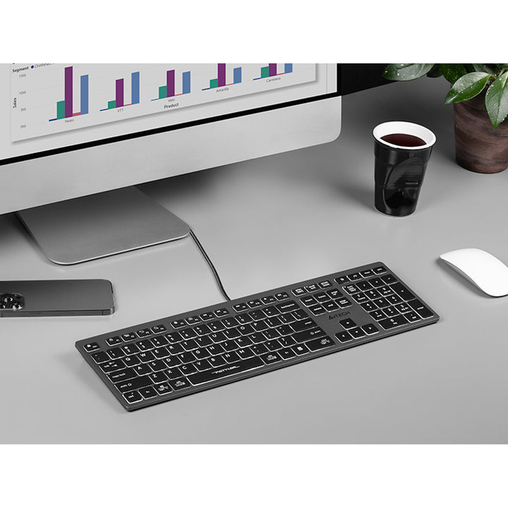 A4tech FX60H QWERTY-gamingtoetsenbord 12 medianavigatietoetsen 2X USB-poorten Plug &amp; Play USB-poort Bedraad 1,5 m kabellengte (witte achtergrondverlichting)