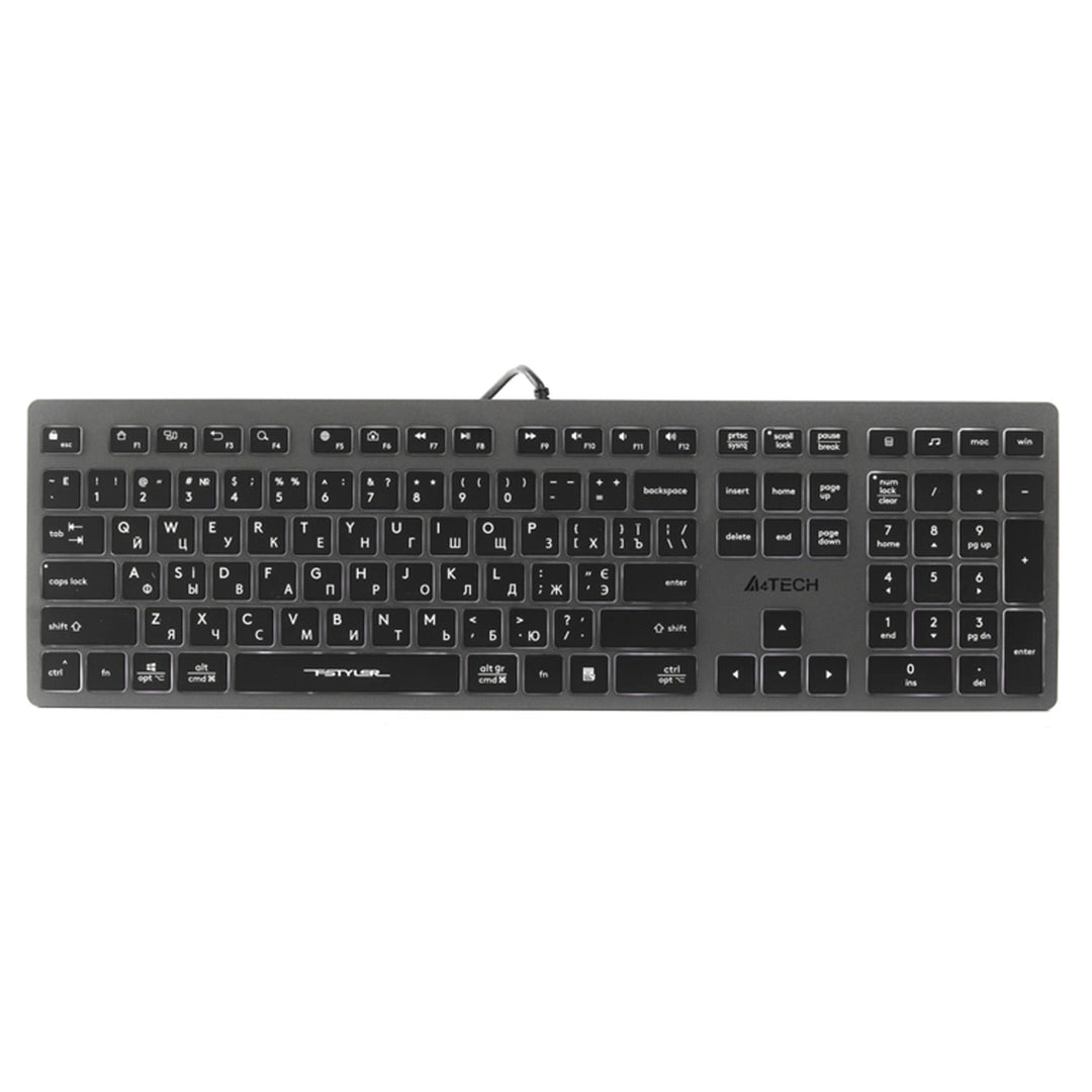 A4tech FX60H QWERTY-gamingtoetsenbord 12 medianavigatietoetsen 2X USB-poorten Plug &amp; Play USB-poort Bedraad 1,5 m kabellengte (witte achtergrondverlichting)