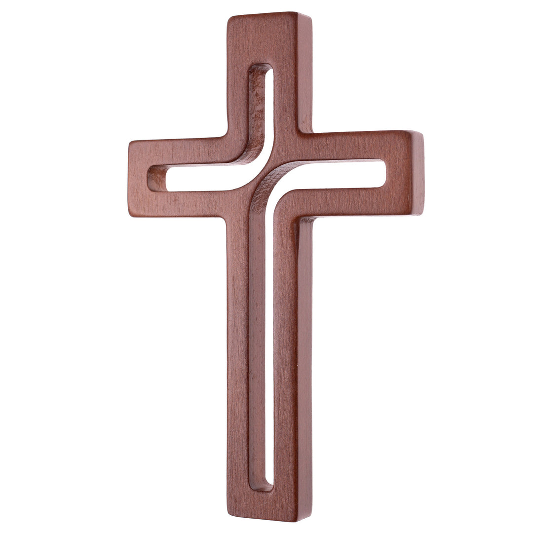 Croix suspendue en bois brun moderne 18x12x1,5 cm