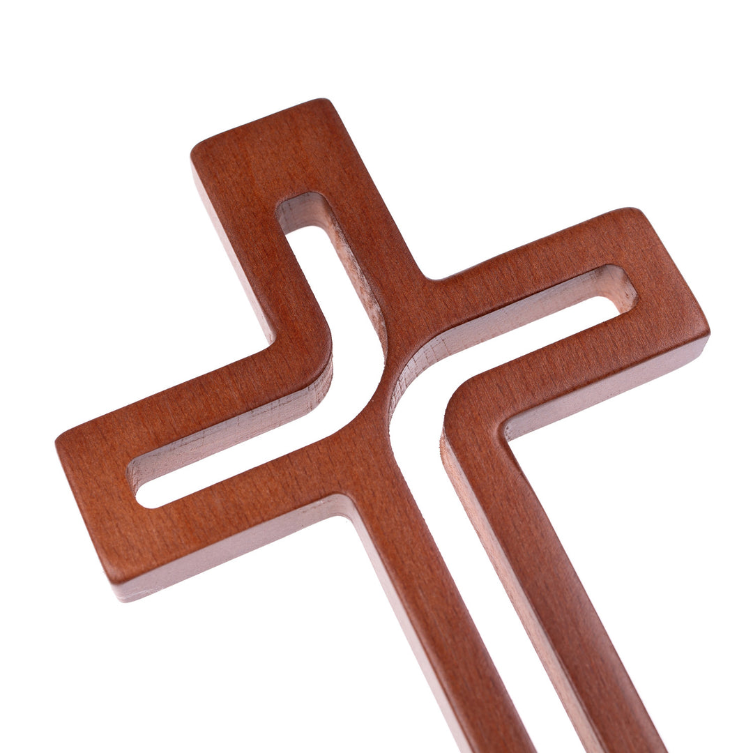 Croix suspendue en bois brun moderne 18x12x1,5 cm