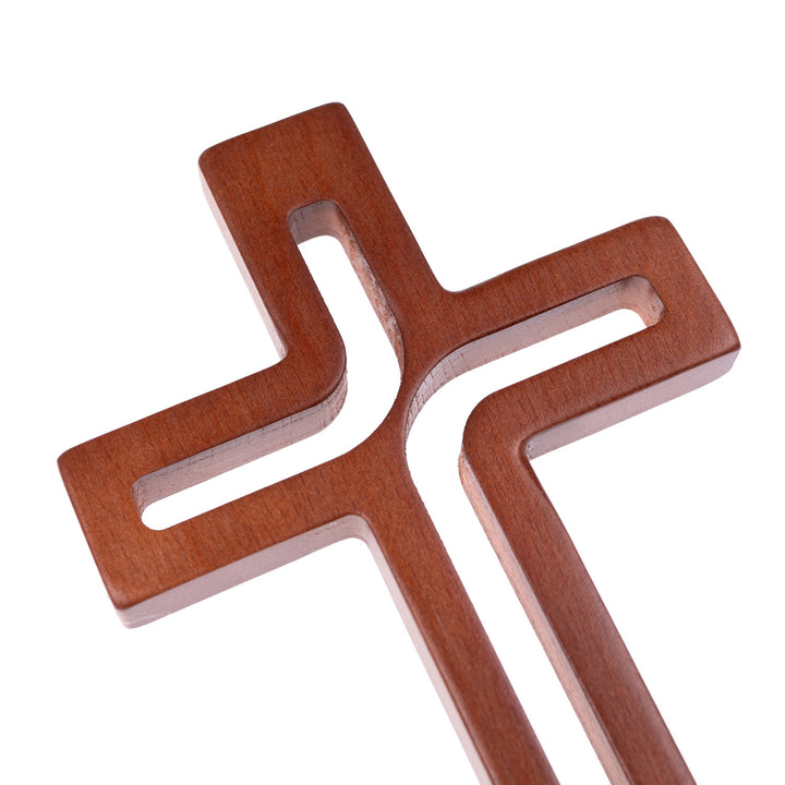 Croix suspendue en bois brun moderne 18x12x1,5 cm