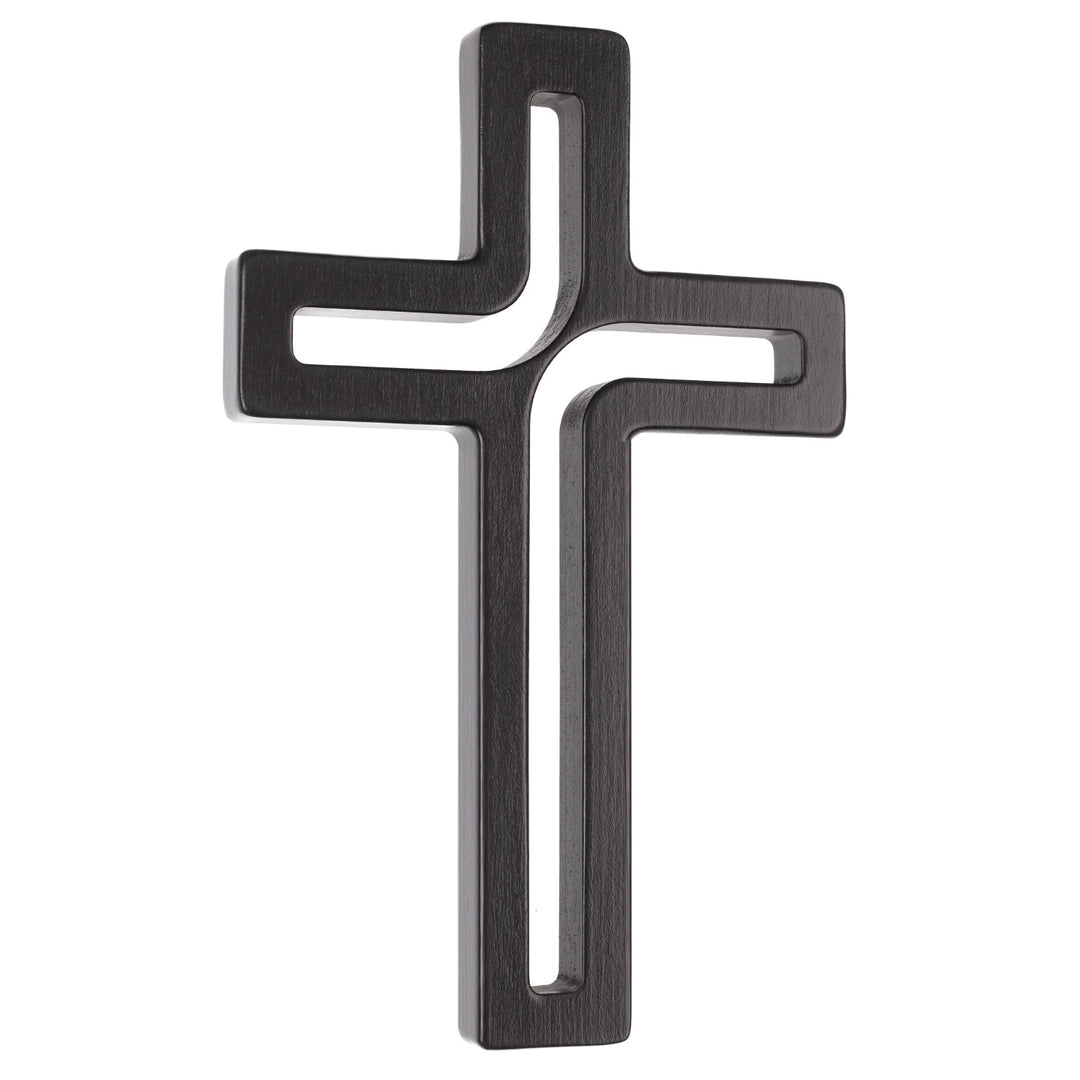 Croix suspendue en bois moderne noir 18x12x1,5 cm