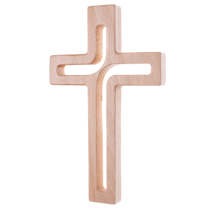 Croix suspendue en bois moderne naturel 25x16x1,6 cm