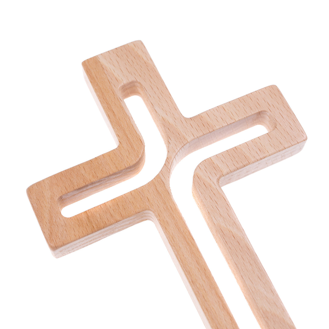 Croix suspendue en bois moderne naturel 25x16x1,6 cm