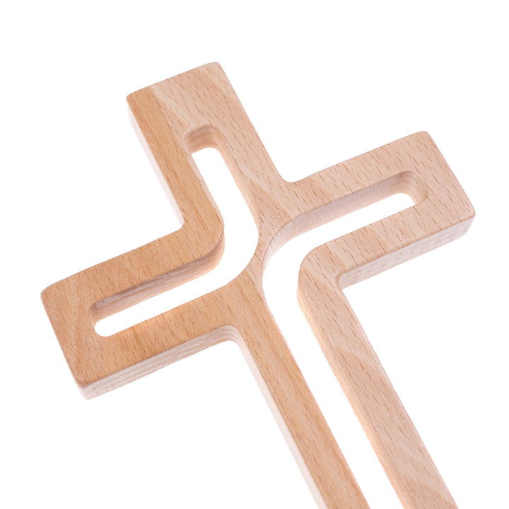 Croix suspendue en bois moderne naturel 25x16x1,6 cm