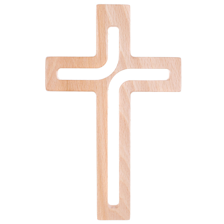 Croix suspendue en bois moderne naturel 25x16x1,6 cm