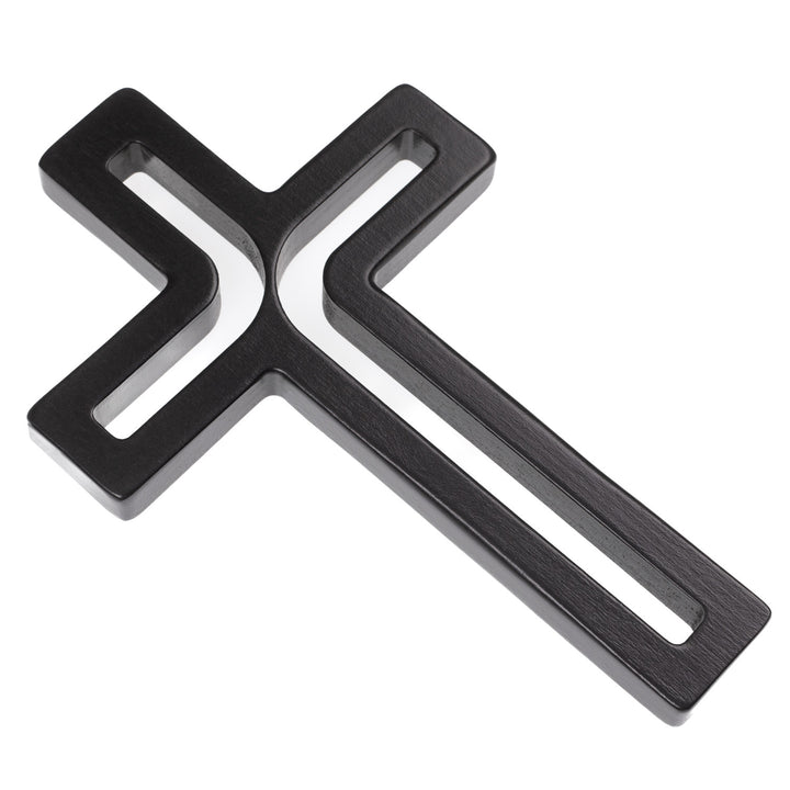 Croix suspendue en bois moderne noir 25x16x1,6 cm