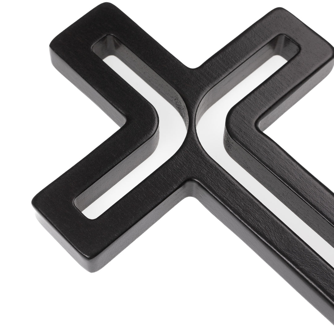 Croix suspendue en bois moderne noir 25x16x1,6 cm