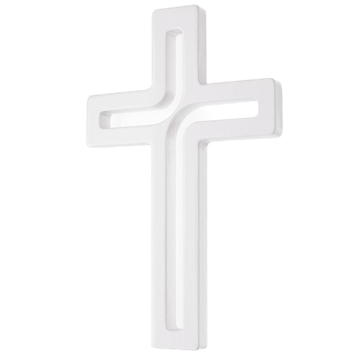 Croix suspendue en bois blanc moderne 25x16x1,6 cm