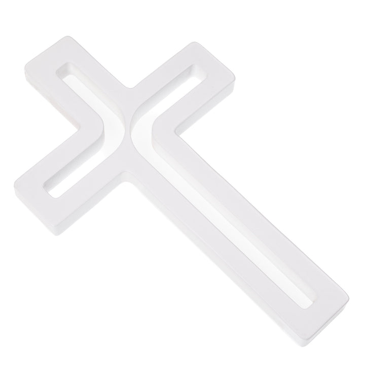 Croix suspendue en bois blanc moderne 25x16x1,6 cm