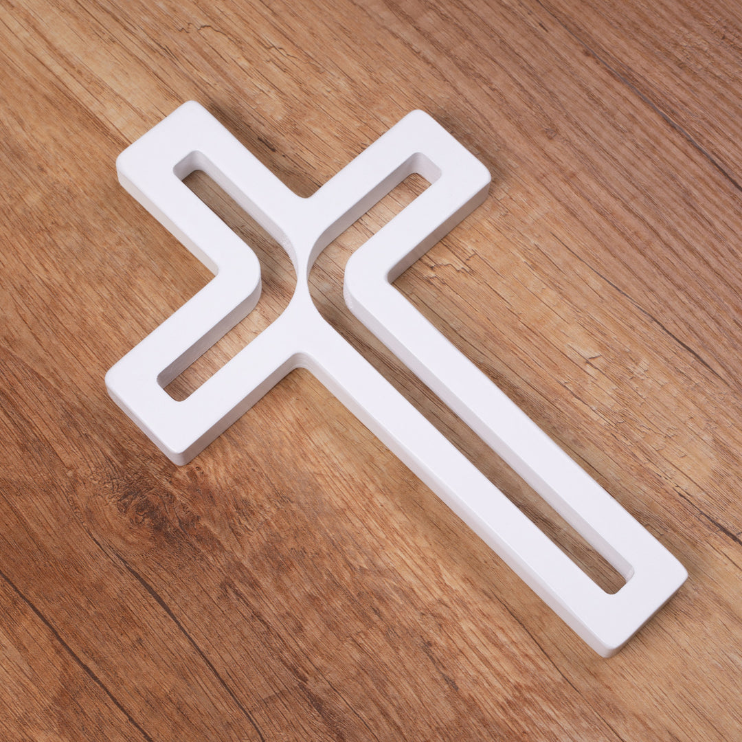 Croix suspendue en bois blanc moderne 25x16x1,6 cm