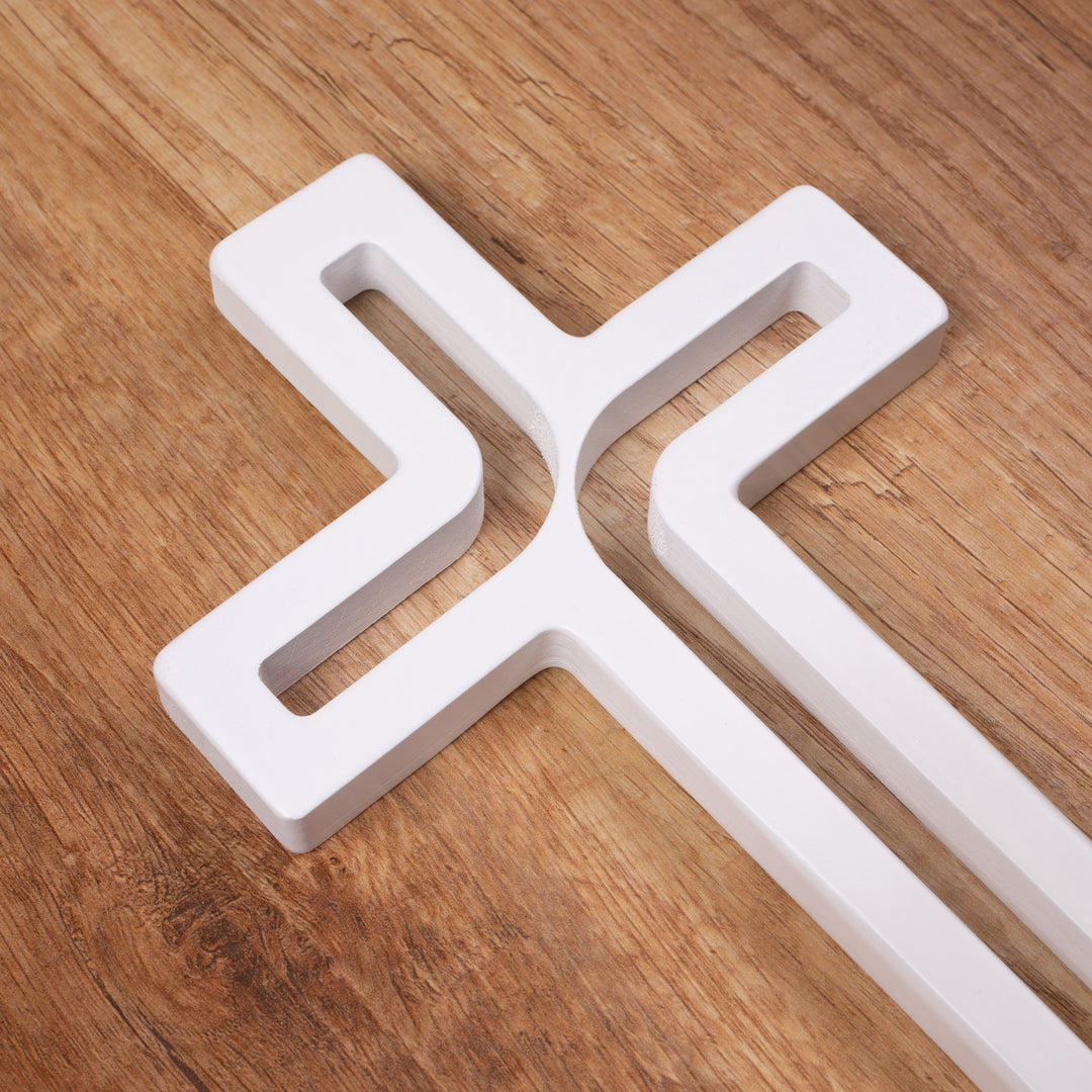 Croix suspendue en bois blanc moderne 25x16x1,6 cm