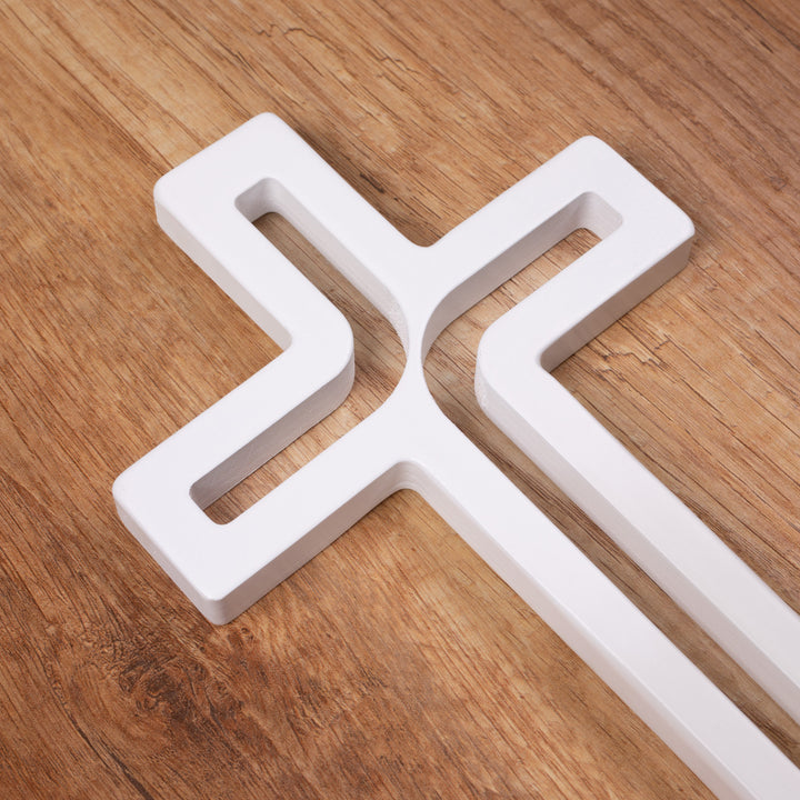Croix suspendue en bois blanc moderne 25x16x1,6 cm