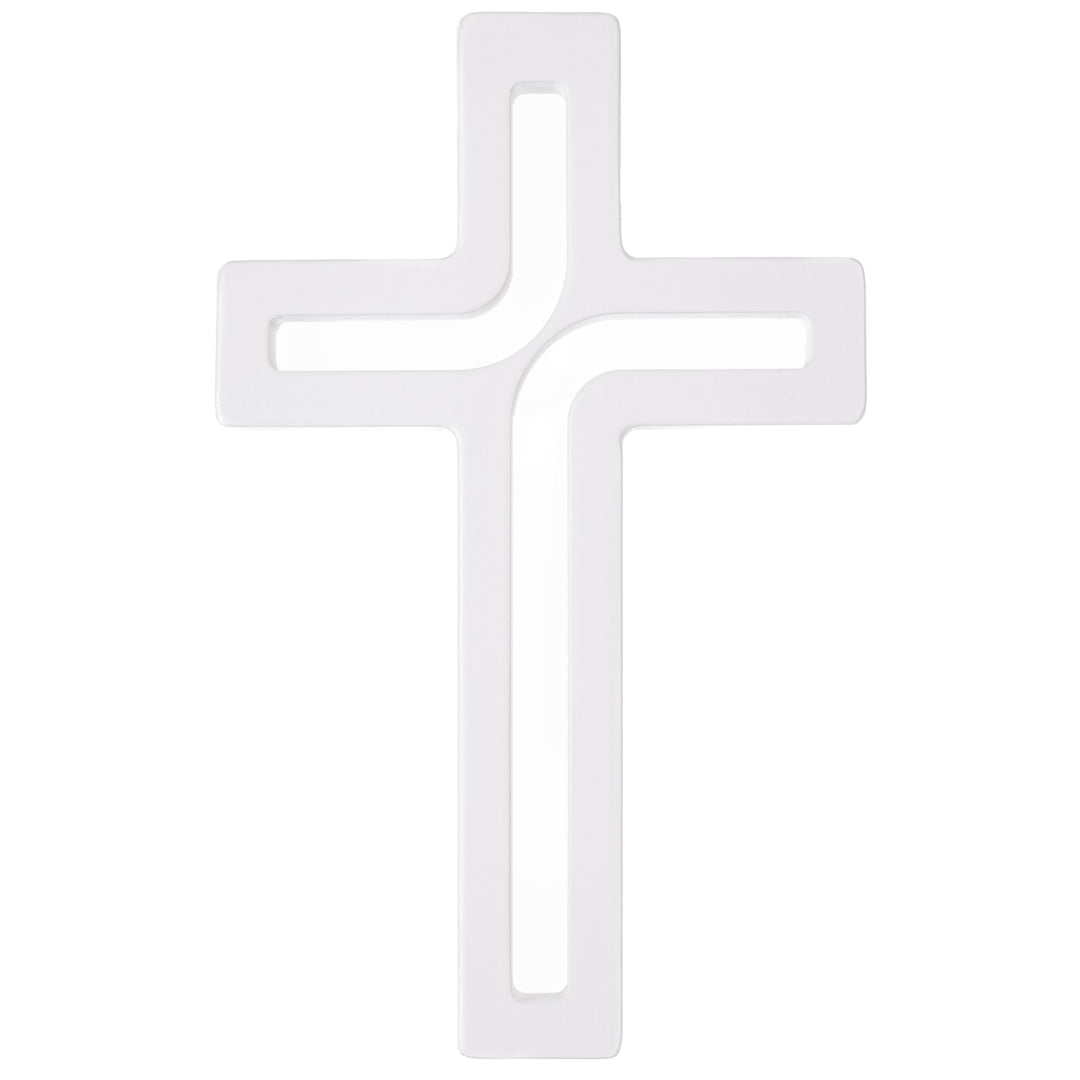 Croix suspendue en bois blanc moderne 25x16x1,6 cm