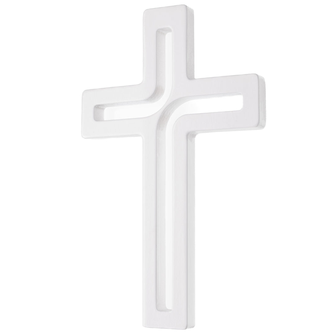 Croix suspendue en bois blanc moderne 30x18x1,8 cm