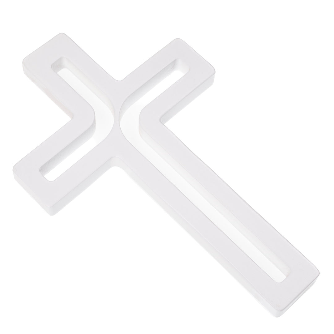 Croix suspendue en bois blanc moderne 30x18x1,8 cm