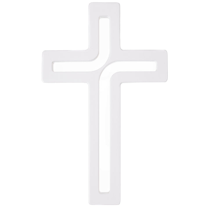 Croix suspendue en bois blanc moderne 30x18x1,8 cm