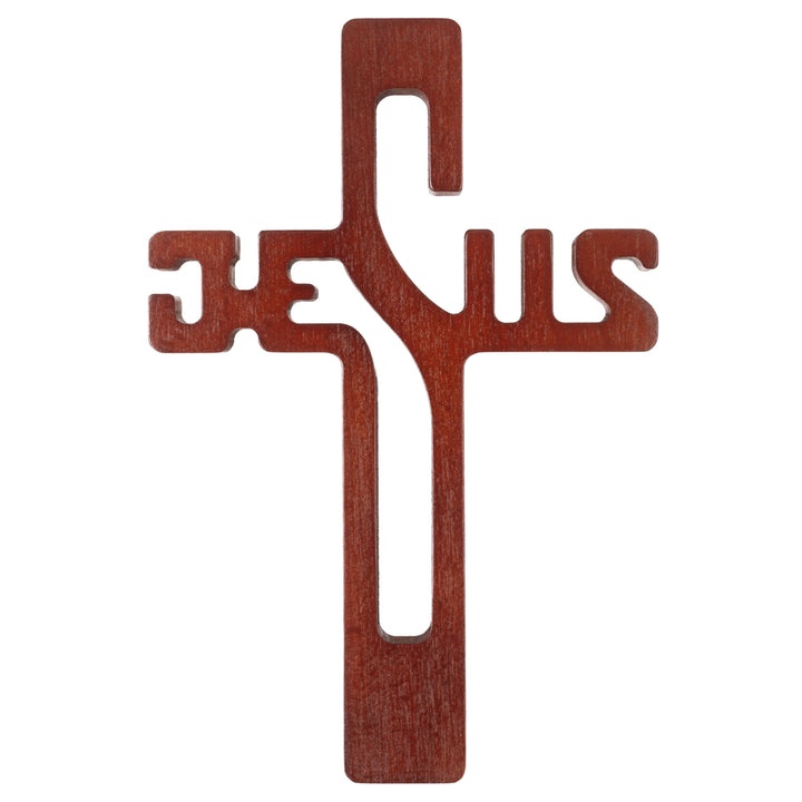 Croix suspendue en bois avec inscription JESUS marron 30x20x1.8cm