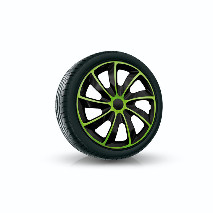 Enjoliveur universel 15'' QUAD BiColor noir/vert 4 pièces