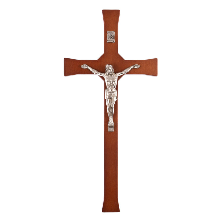 Croix classique suspendue avec une rayure marron 30x14x1.8cm