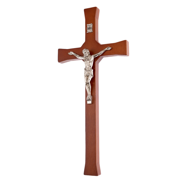 Croix classique suspendue avec une rayure marron 30x14x1.8cm