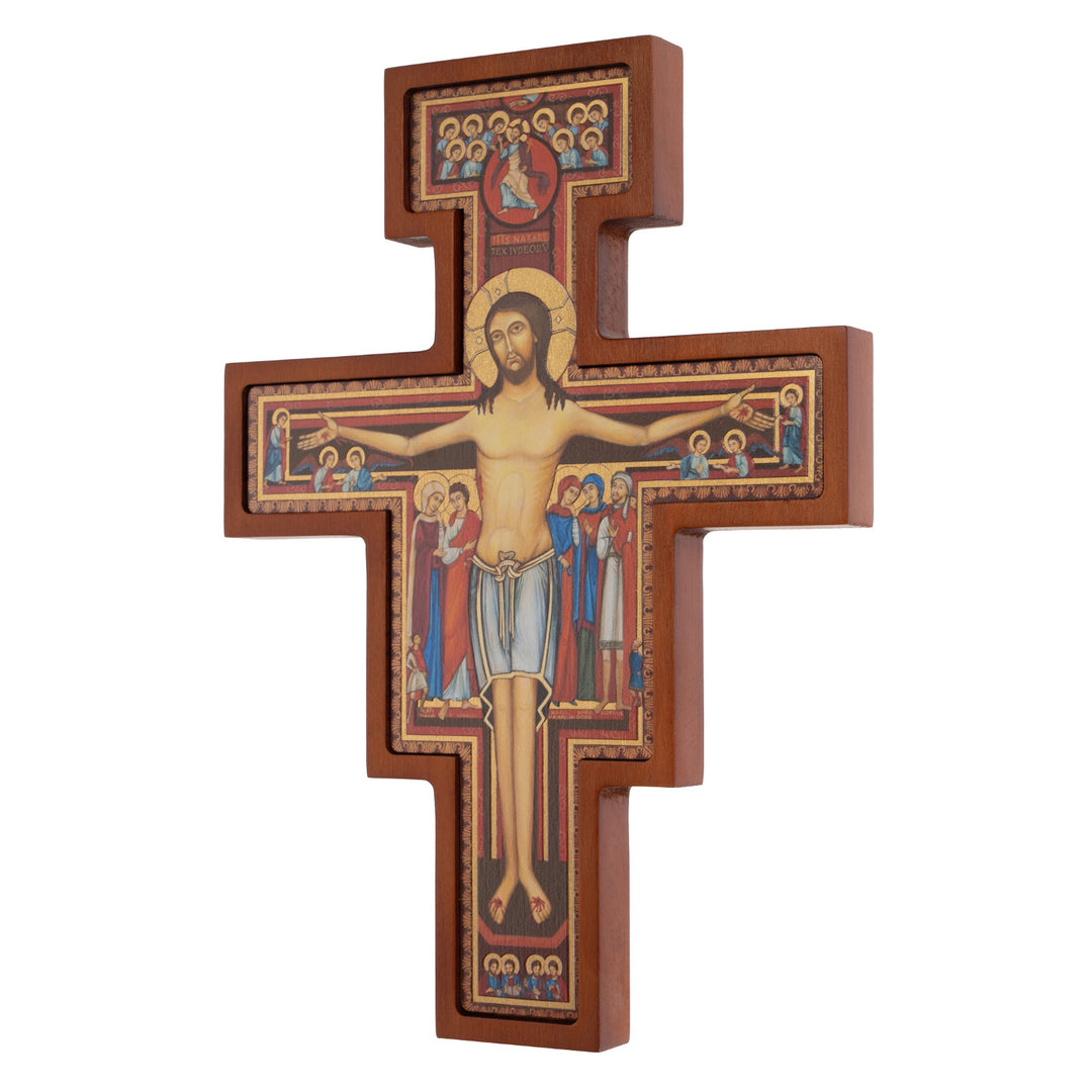 San Damiano houten kruis - Bruin Sint Franciscus kruis 28x20x1,8 cm