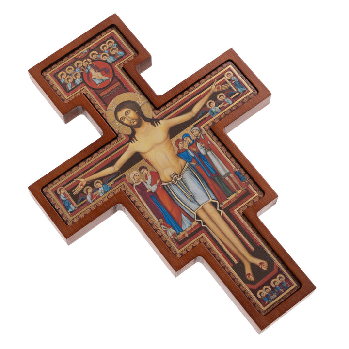 San Damiano houten kruis - Bruin Sint Franciscus kruis 28x20x1,8 cm