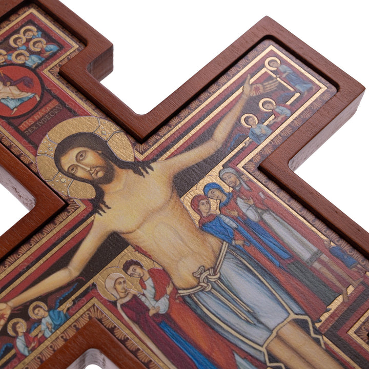 San Damiano houten kruis - Bruin Sint Franciscus kruis 28x20x1,8 cm