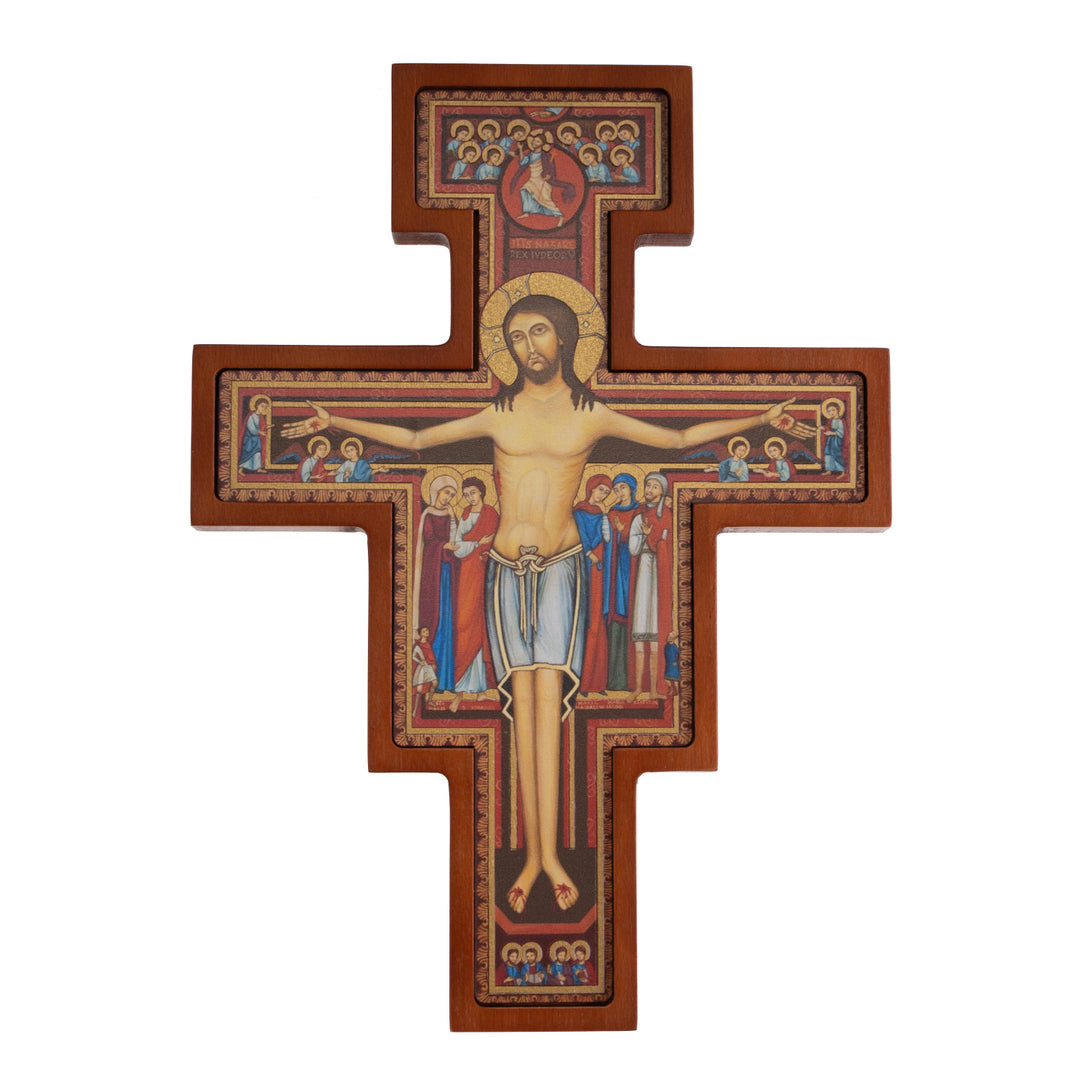 San Damiano houten kruis - Bruin Sint Franciscus kruis 28x20x1,8 cm