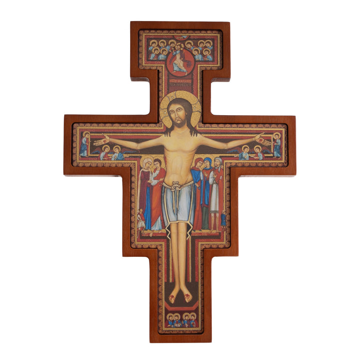 San Damiano houten kruis - Bruin Sint Franciscus kruis 28x20x1,8 cm