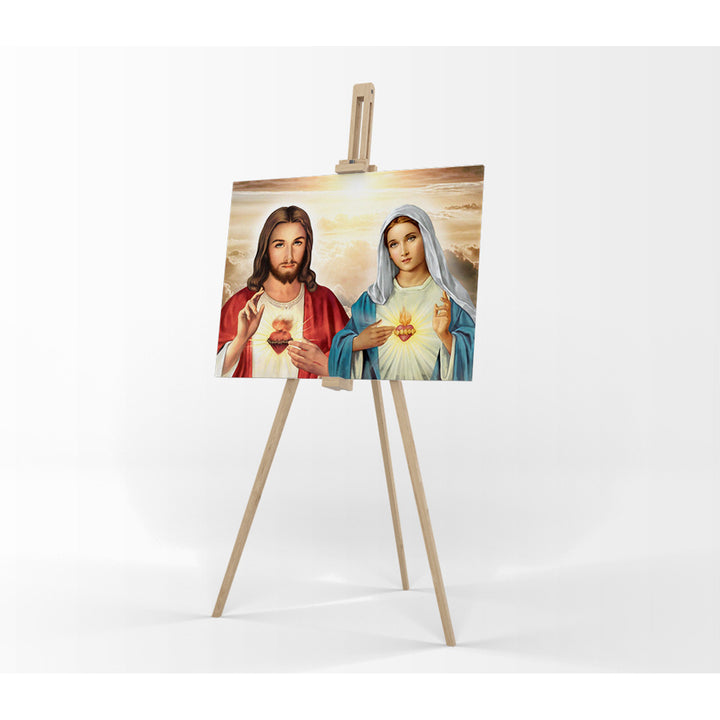 Peinture sur toile Cœur de Jésus Cœur de Marie 60x90 cm
