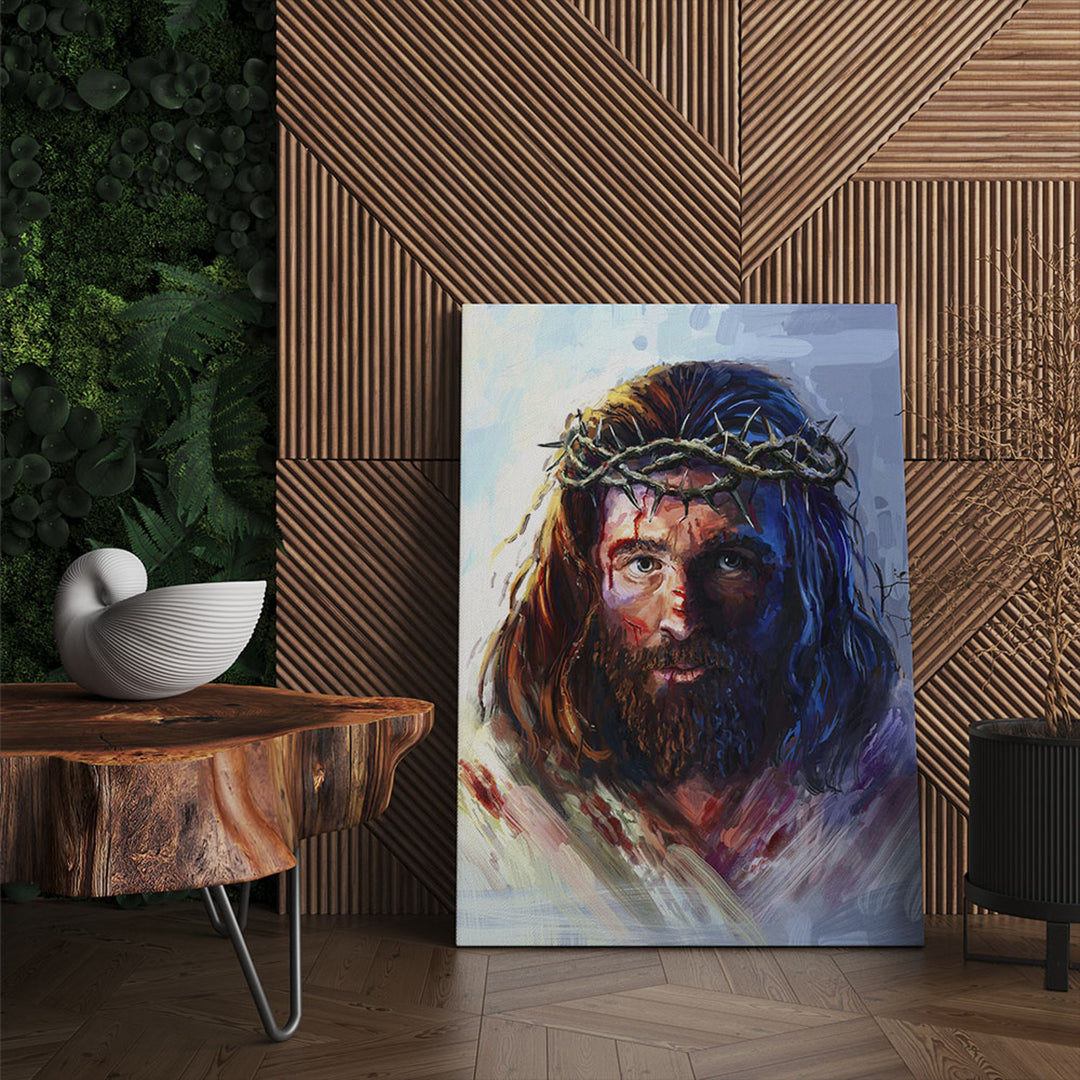 Peinture sur toile Jésus Christ avec la couronne d'épines 50x70cm