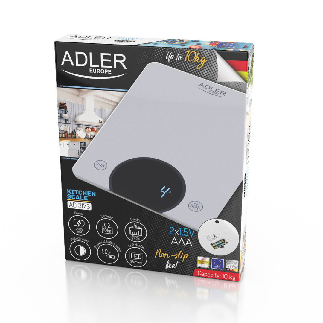 Adler AD 3173s Balance de cuisine jusqu'à 10kg LED Dimensions 20 x 16 cm