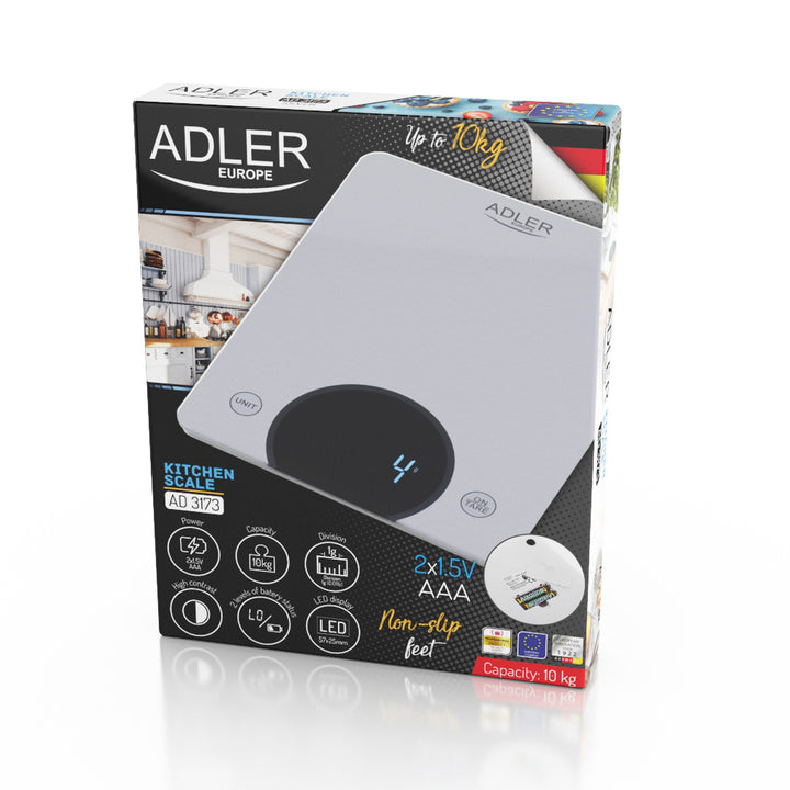 Adler AD 3173s Balance de cuisine jusqu'à 10kg LED Dimensions 20 x 16 cm