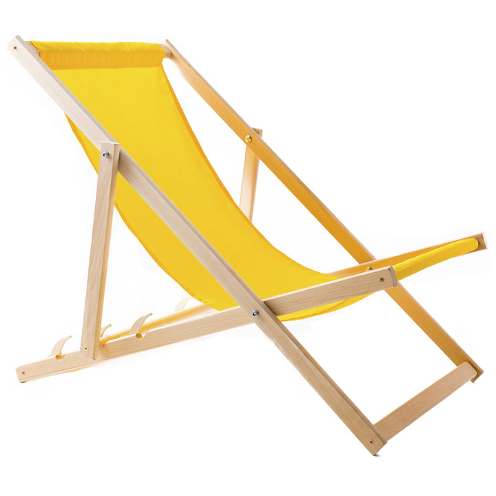 WOODOK chaise longue de plage en hêtre  avec tissu jaune