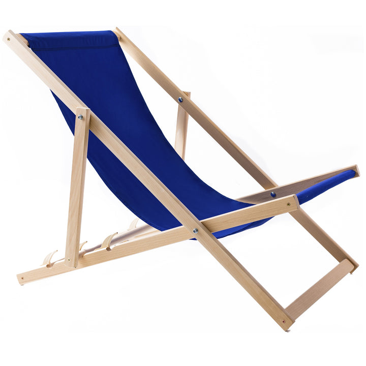 WOODOK chaise longue de plage en hêtre jardin couleur du tissu bleu