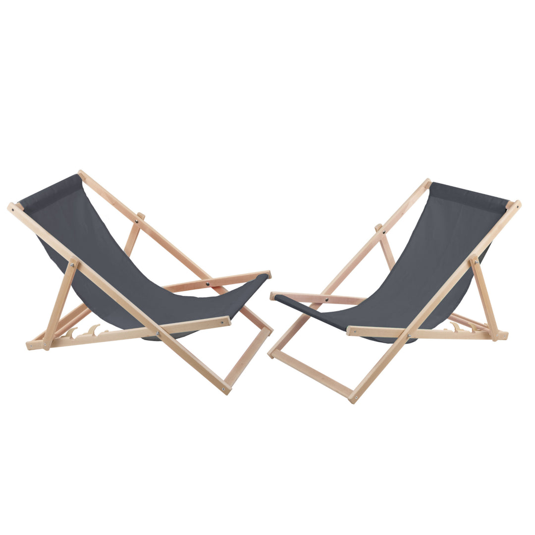 WOODOK Lot de 2 chaises longues en hêtre coloris gris