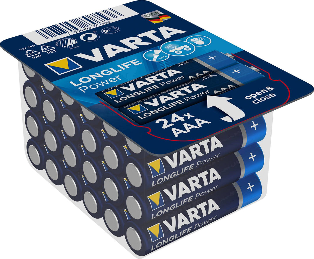 Jeu de piles alcalines Varta Longlife Power, 24x R-03 LR3 AAA + 24x R-06 LR6 AA