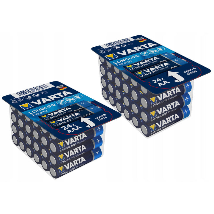Jeu de piles alcalines Varta Longlife Power, 24x R-03 LR3 AAA + 24x R-06 LR6 AA
